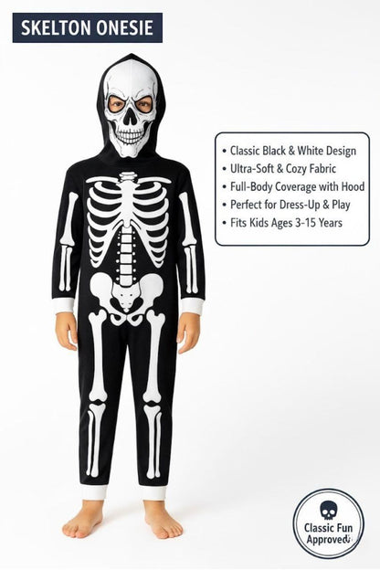 Kids Girls Boys Skeleton A2Z Onesie One Piece With Face Mask Halloween Costume