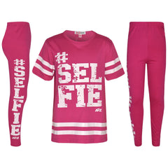 Girls Top Kids Designer's #Selfie Fashion T Shirt Top & Legging Set 7-13 Years