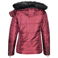 Girls Puffer Jacket Quilted Winter Coat Faux Fur Hood Warm Padded Zipped Coat
