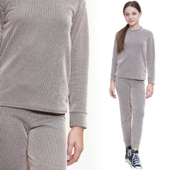 Kids Girls Ribbed Top & Bottom Tracksuit Lounge Wear Long Sleeves Outfit Set