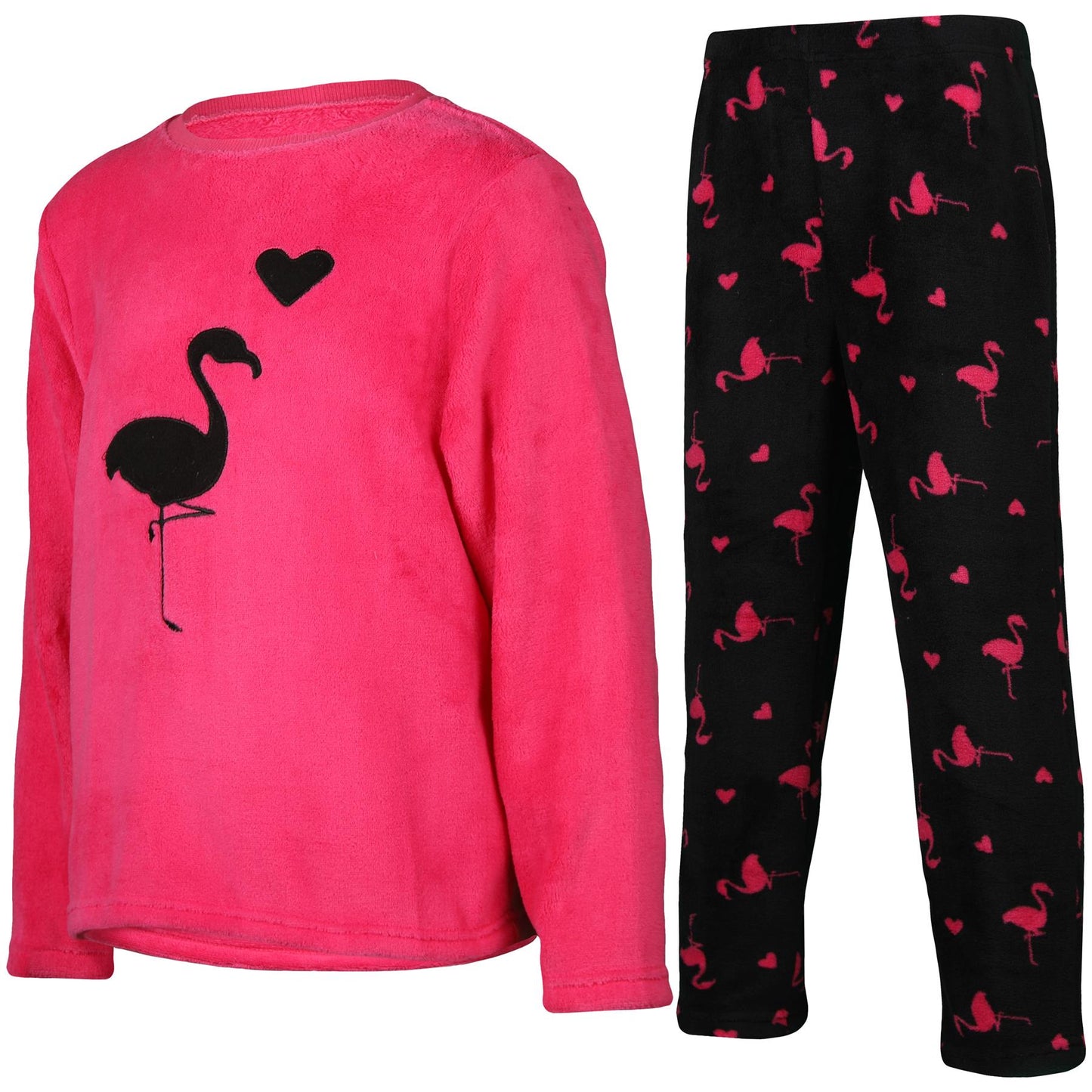Kids Girls Pyjamas 2 Piece Soft Fluffy Loungewear Flamingo Cosy Pyjama Set