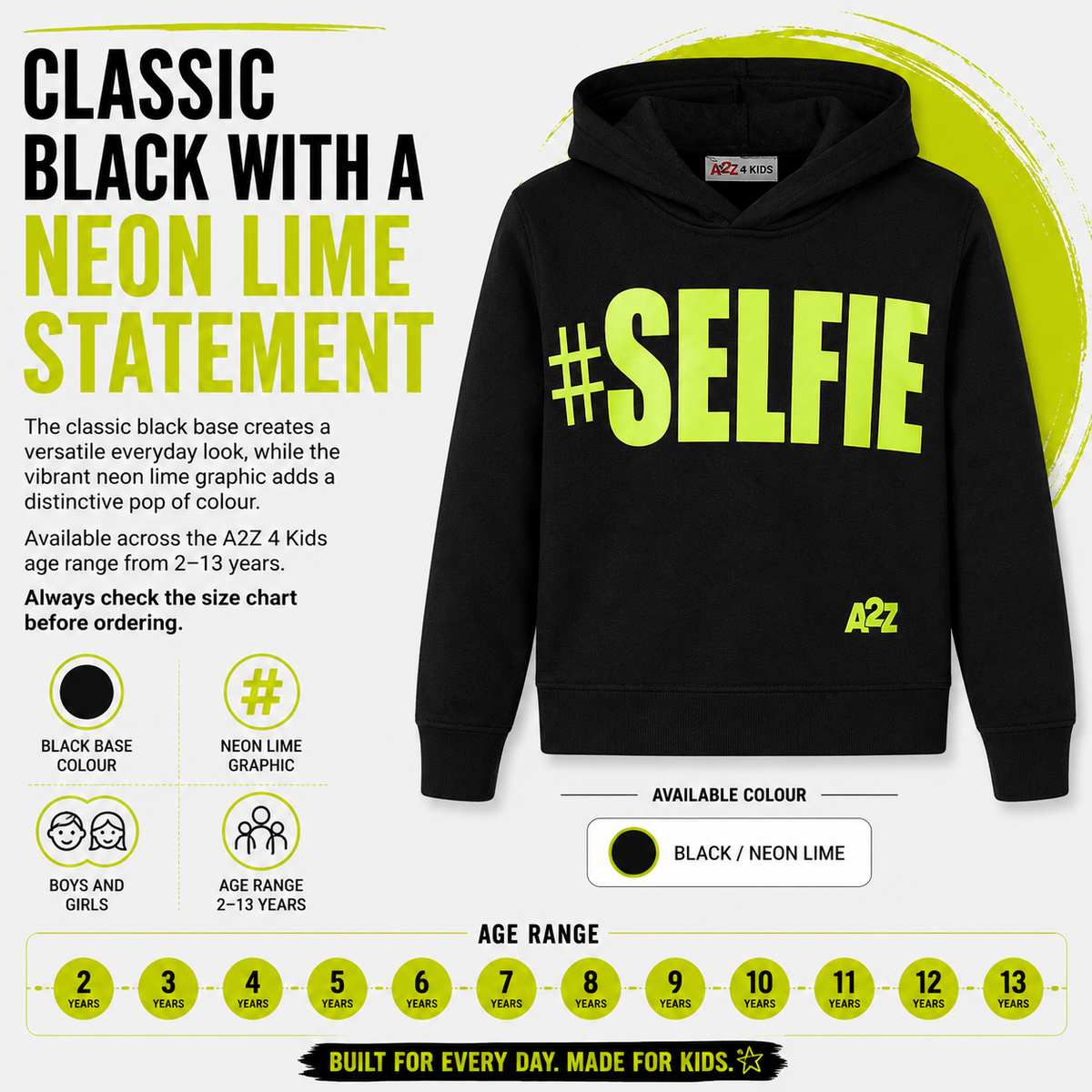 Kids Girls Boys Sweat Shirts Tops #Selfie Hooded Jumpers Hoodies New Age 2-13 Yr