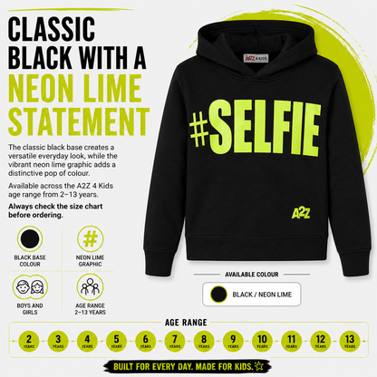 Kids Girls Boys Sweat Shirts Tops #Selfie Hooded Jumpers Hoodies New Age 2-13 Yr