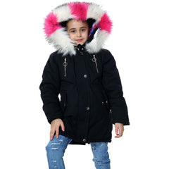 Kids Faux Fur Lined Parka Coat Rainbow Fur Hooded Jacket Girls Boys Age 2-13 Yrs