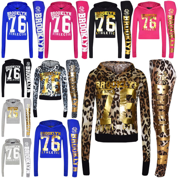 Girls Tops Kids Brooklyn 76 Hooded Crop Top & Legging Lounge Wear Set 7-13 Years