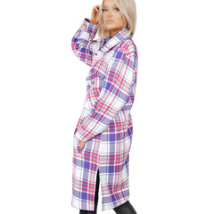 Ladies Longline Shacket Checked Button Down Shirt Jacket Top Oversize Coat