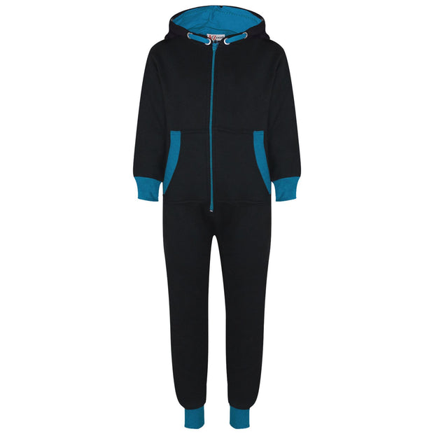 A2Z 4 Kids Girls Boys Blue Contrast Fleece Onesie All In One Jumsuit Playsuit Nightwear New Age 2 3 4 5 6 7 8 9 10 11 12._13 Years