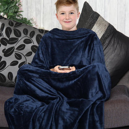 Girls Boys Unisex Navy Wearable Snuggle Sleeves Blanket Super Soft Warm Fleece