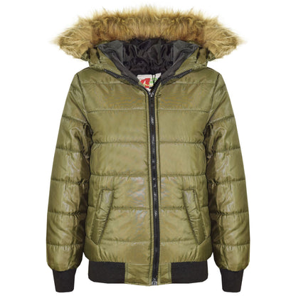 Boys Girls Jackets Kids Maya Faux Fur Hooded Padded Puffer Bubble Coats 5-13 Yrs