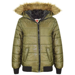 Boys Girls Jackets Kids Maya Faux Fur Hooded Padded Puffer Bubble Coats 5-13 Yrs