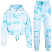 A2Z 4 Kids Tracksuit Tie Dye Blue Cropped Hoodie with Jogger Sweatpants Gym Sports Activewear Cord Outfit Set Girls Children Age 5-6, 7-8, 9-10, 11-12 & 13 years