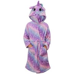 Kids Girls Unicorn Bathrobe Hooded Galaxy Xmas Cosplay Costume Soft Lounge Suit