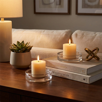 A2Z Round Glass Candle Holder Plate Clear Tea Light Display Tray