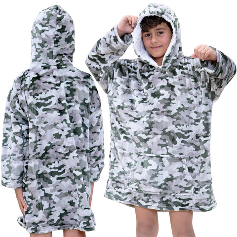 Kids Girls Boys Oversized Hoodie Camo Charcoal Snuggle Blanket Super Soft Fleece