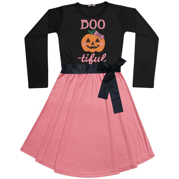 A2Z Kids Girls Skater Dress Long Sleeves Black Panelled Pumpkin Print Soft Comfortable Halloween Party Fashion Dresses Age 5-6, 7-8, 9-10, 11-12 & 13 years - A2Z 4 Kids