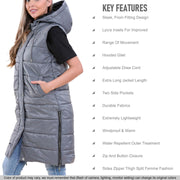 Ladies Sleeveless Gilet Oversized Hooded Quilted Gilet Padded Long Line Coat