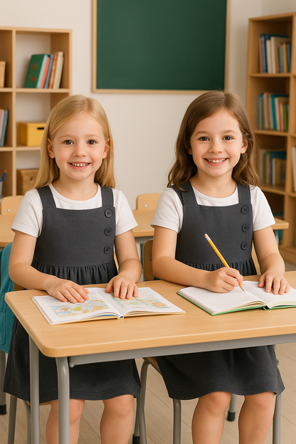 Kids 2 Pack Girls School Uniform Dress Soft Comfortable Pinafore School Dresses