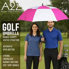 A2Z Golf Umbrella Auto Open Wind Rain Resitant 152cm Double Canopy Vented Brolly