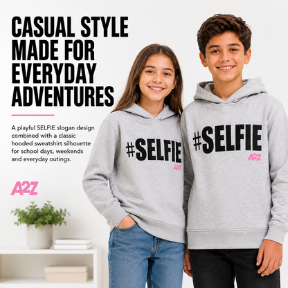 Kids Girls Boys Sweat Shirts Tops #Selfie Hooded Jumpers Hoodies New Age 2-13 Yr