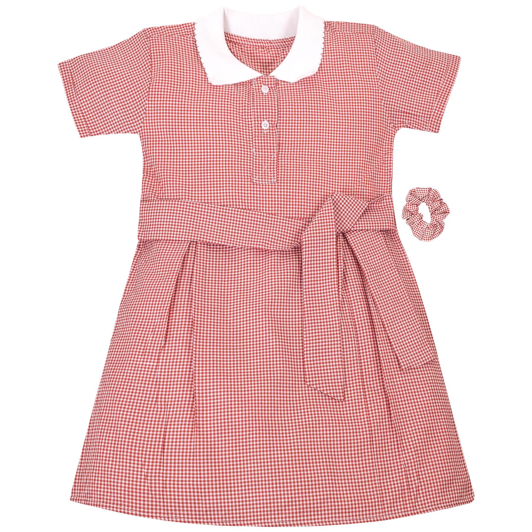 Girls 2 Pack Gingham School Dress Check Belted Dresses With Matching Scrunchies - A2Z 4 Kids