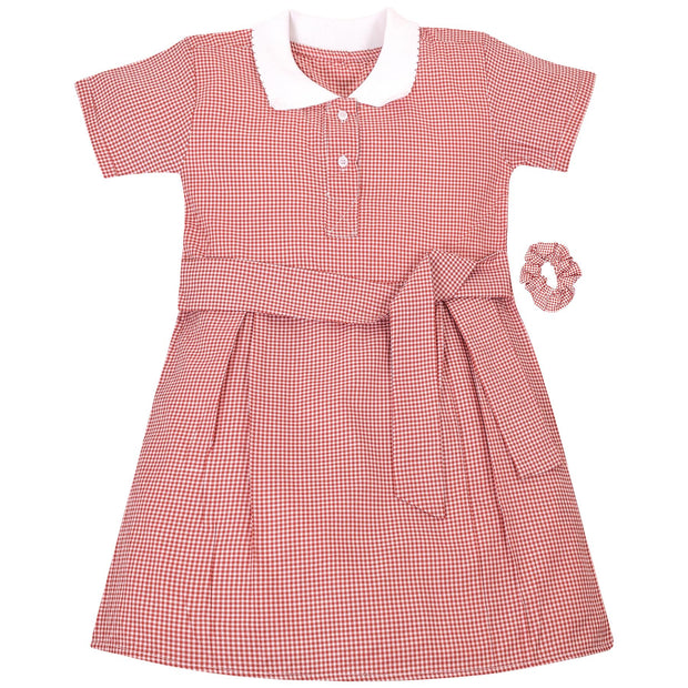 Girls 2 Pack Gingham School Dress Check Belted Dresses With Matching Scrunchies - A2Z 4 Kids