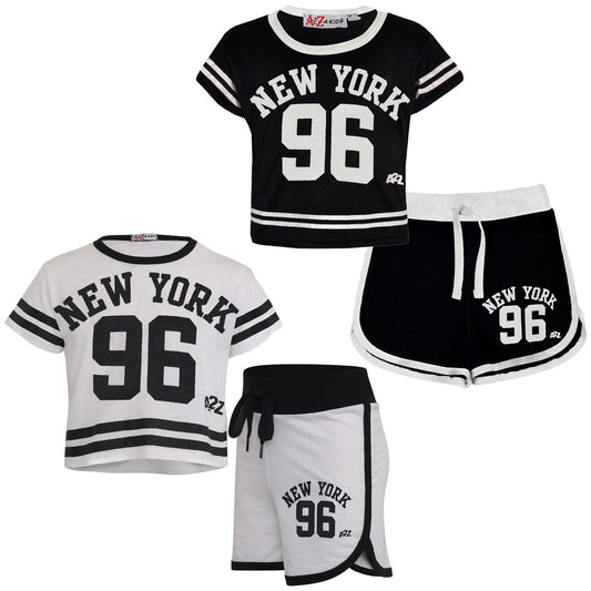 Kids Girls Shorts Set New York 96 Trendy Fashion Crop Top Age 5-13 Years