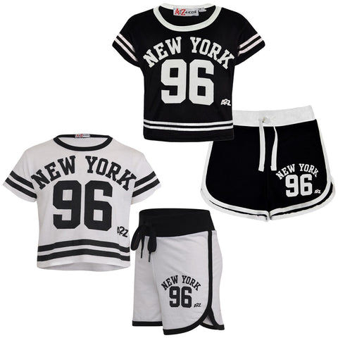 Kids Girls Shorts Set New York 96 Trendy Fashion Crop Top Age 5-13 Years
