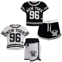 Kids Girls Shorts Set New York 96 Trendy Fashion Crop Top Age 5-13 Years