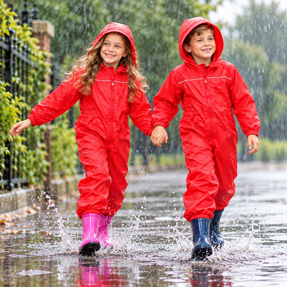 Girls Boys Raincoat Kids Puddle Suit Rainwear Waterproof Hooded Rainsuit 2-13 Yr