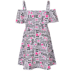 Kids Girls Off Shoulder Dress I Love Paris Print Summer Party Outfit Dresses