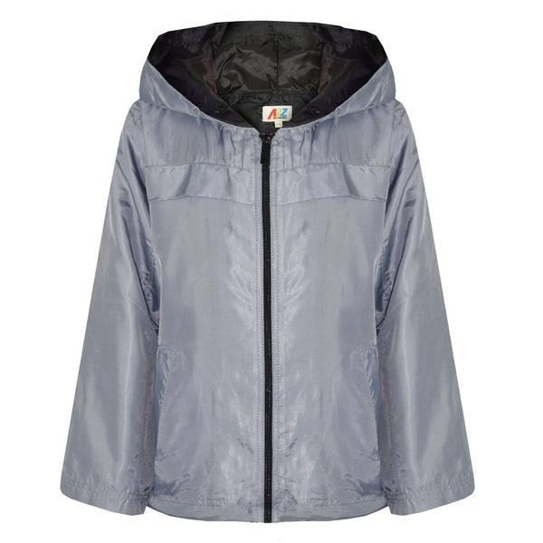 A2Z 4 Kids® Girls Boys Raincoats Jackets Kids Silver Lightweight Kag Mac Waterproof Hooded Jacket Cagoule Rain Mac Age 5 6 7 8 9 10 11 12 13 Years
