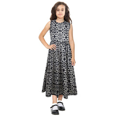 Kids Girls Maxi Dress Sleeveless Printed Party Fashion Summer Long Skater Dress