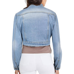 Ladies Women Fashion Cropped Denim Jacket Jean Long Sleeve Jacket Size 8-20