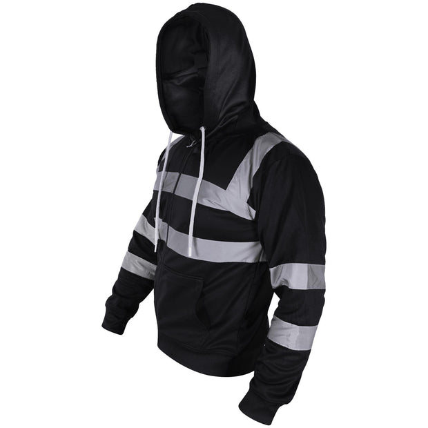 A2Z High Visibility Safe Work Hooded Zipper Two Tone Reflective Tape Pullover Sweatshirt Hi Vis Viz Casual Workout Safety Zip Up Hoodie Workwear For Men's Small Mediuam Large XL 2XL 3XL 4XL