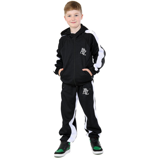 A2Z 4 Kids Kids Girls Boys Tracksuit Designer's A2Z Embroidered Black Contrast Panelled Fleece Hooded Hoodie Top Bottom Running Jogging Workout Gym Suit Joggers Age 5 6 7 8 9 10 11 12 13 Years