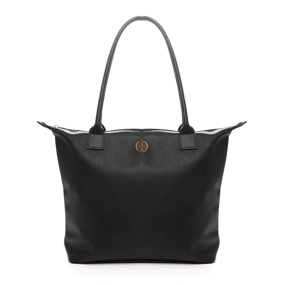 Womens Large PU Leather Tote Bag Shoulder Handbag Work Office Shopper Black Tan