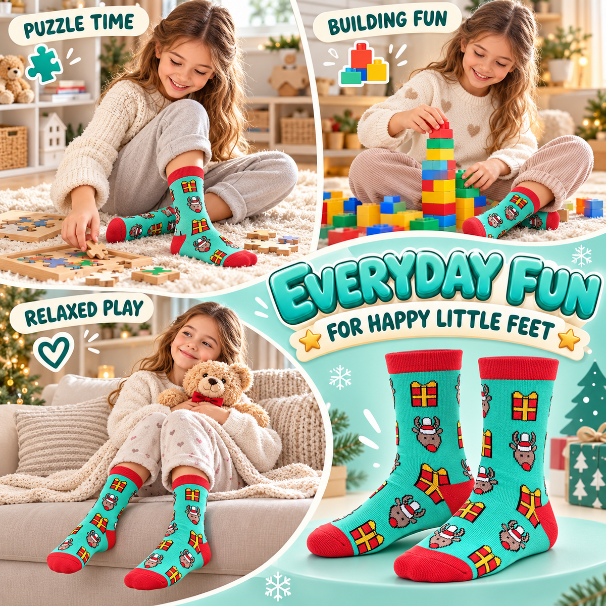 Kids Boys Girls Cotton Rich Christmas Socks Xmas Festive Soft Winter Socks