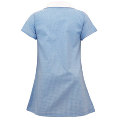Girls Gingham School Dress Short Sleeve Check Zip Up Dresses With Scrunchies
