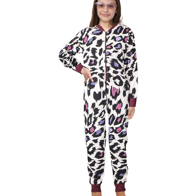 A2Z Onesie One Piece Kids Pyjamas Sleepsuit White Leopard Print Girls Outfit - A2Z 4 Kids