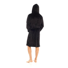 Mens Flannel Fleece Hooded Dressing Gown Sherpa Lined Robe with Belt & Pockets