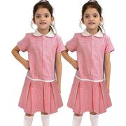 Kids Girls 2 Pack Uniform School Zip Up Gingham Dress With Matching Scrunchies - A2Z 4 Kids