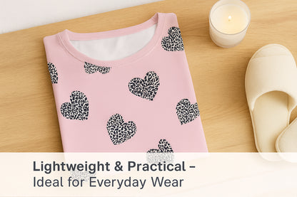 A2Z Ladies Cotton Nightie Pink Short Sleeve Dress with Leopard Heart Print