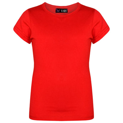 Kids Girls T Shirts Cotton Plain School T-Shirt Top New Age 2-13 Yr - A2Z 4 Kids