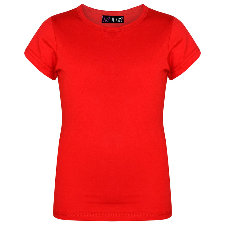 Kids Girls T Shirts Cotton Plain School T-Shirt Top New Age 2-13 Yr - A2Z 4 Kids