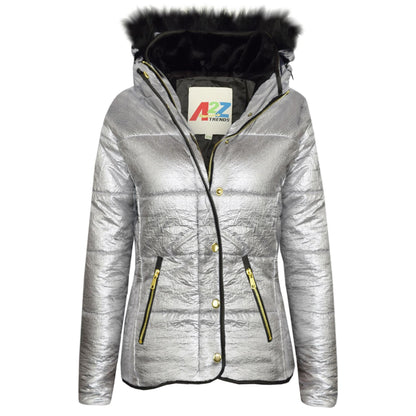 Kids  Girls Padded Puffer Quilted Coat Faux Fur Collar For  Girls Age 3-13 Years