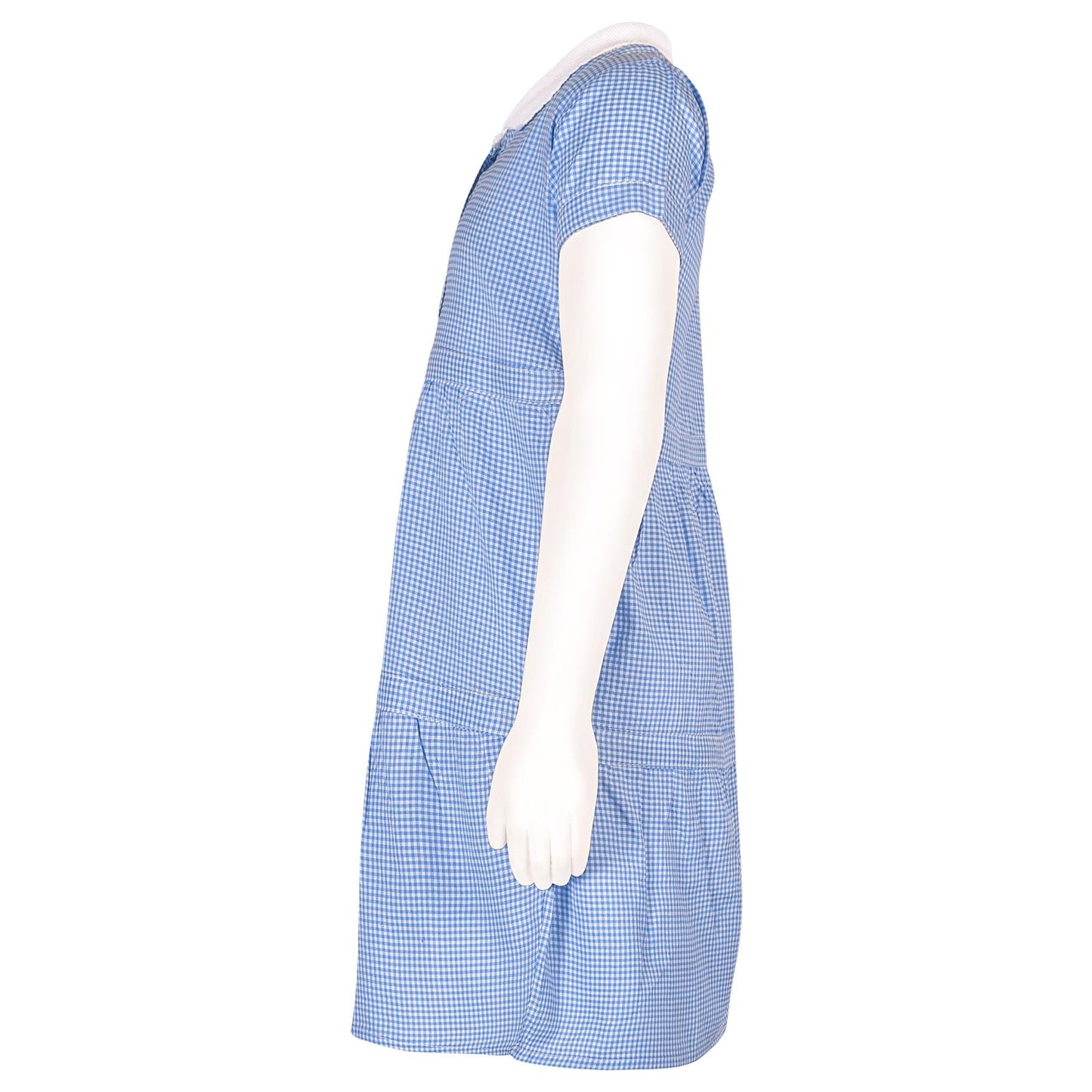 Kids Girls Gingham School Dress Check Button Up Tiered Dresses With Scrunchies