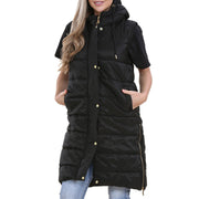 A2Z Ladies Adults Sleeveless Gilet Oversized Hooded Black Quilted Gilet Padded Long Line Vest Jacket Sleeveless Coat Urban Winter Wear