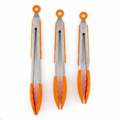 Silicone Grip Tongs Pack of 3 Heat Resistant Kitchen BBQ Cooking Serving Tongs