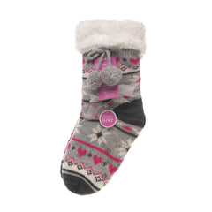 Kids Girls Fluffy Sherpa Fleece Lining Christmas Socks with Non Slip Gripper