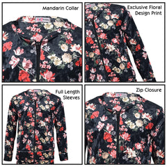 Girls Jogging Suit Floral Print Zip Up Velour Set Top Bottom Outfit Clothing Set